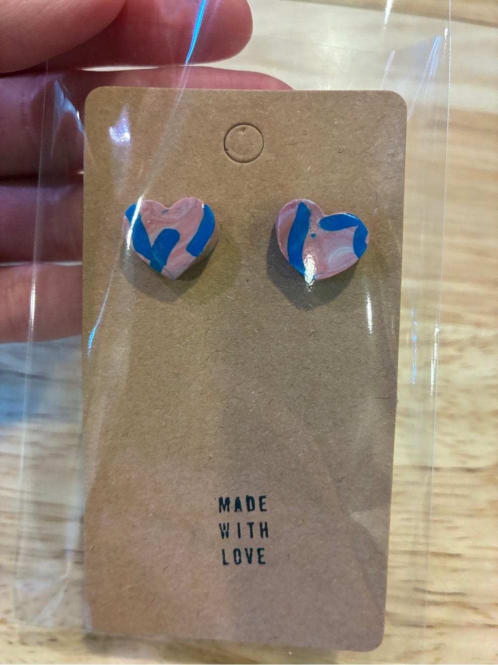 3/$10 Pink & Blue Bubblegum Heart Handmade Polymer Clay Earrings